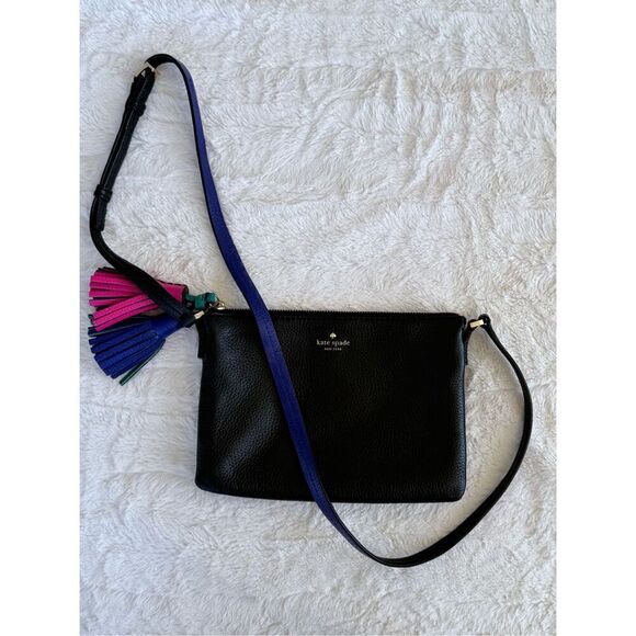 Kate Spade Black 100% Leather Crossbody Purse With Leather Tassels - Picture 1 of 15
